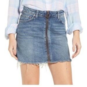 We the Free denim mini‎ zip front skirt